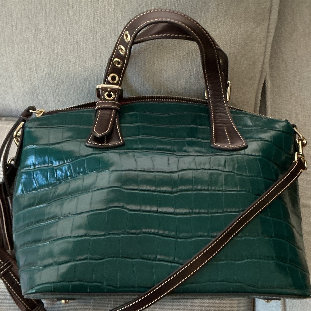 Dooney & Bourke Teal Croc-Embossed Satchel - Picture 2 of 8